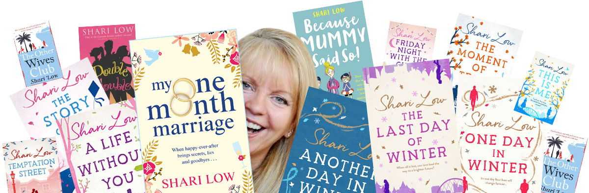 Montage of Shari Low with covers of her books